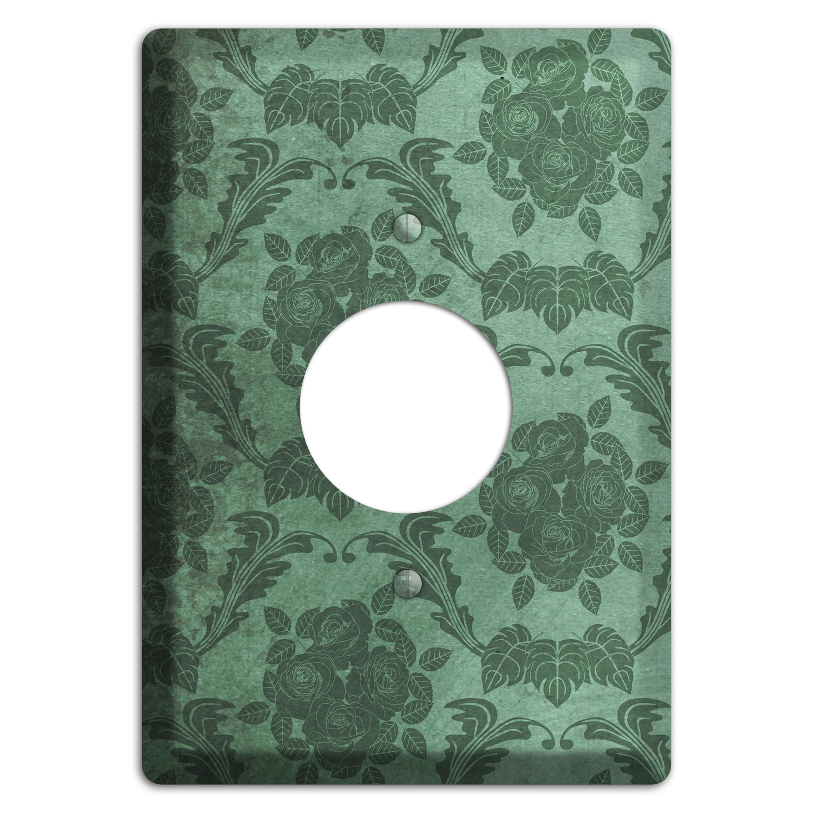 Viridian Green Vintage Rose Damask Single Receptacle Wallplate
