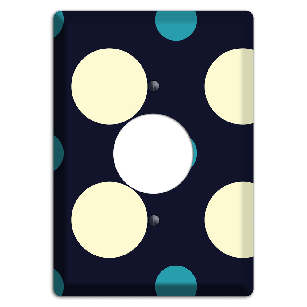 Black with Yellow and Teal Multi Medium Polka Dots Single Receptacle Wallplate