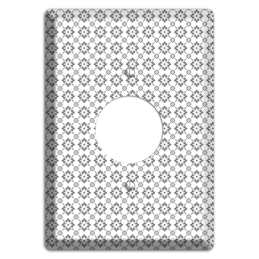 White with Grey Foulard Single Receptacle Wallplate