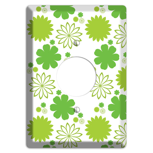 White with Multi Green Floral Contour Single Receptacle Wallplate