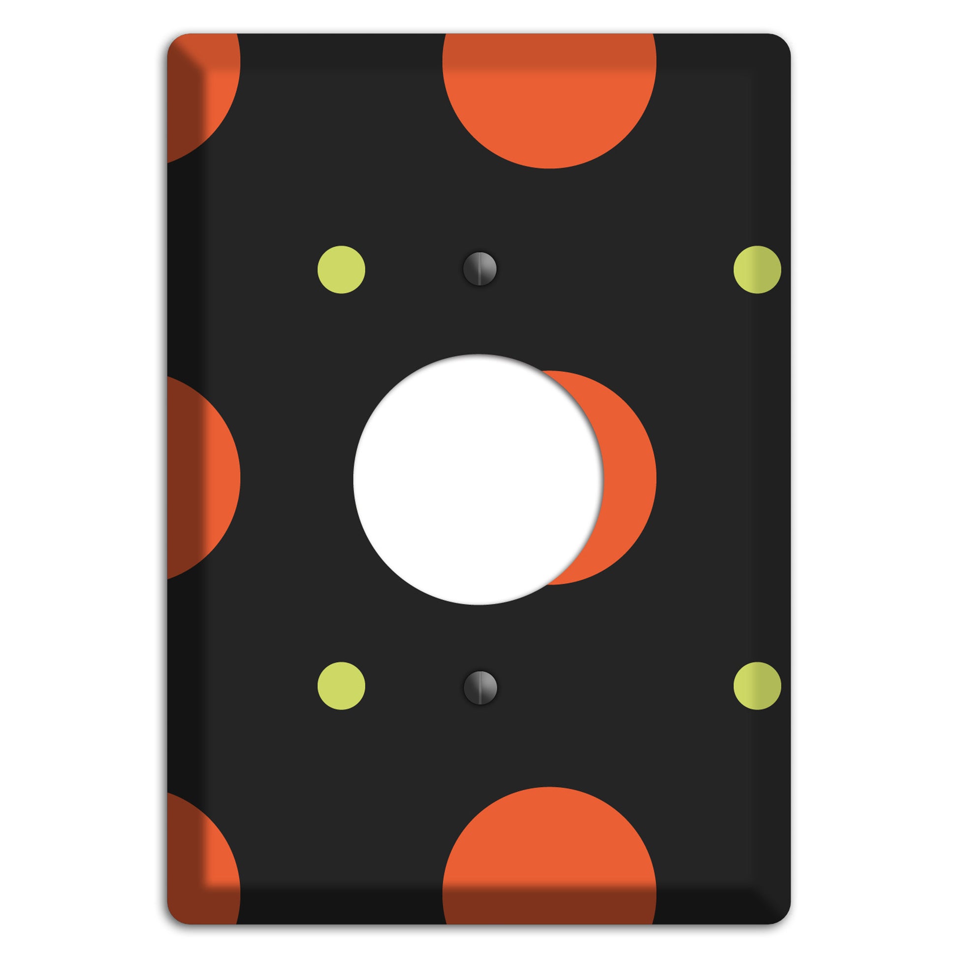 Black wih Orange and Lime Multi Tiled Medium Dots Single Receptacle Wallplate