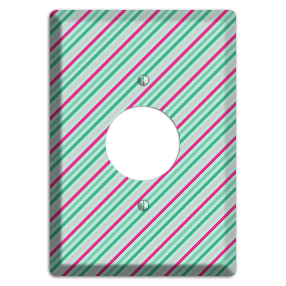 Grey Fuschia and Multi Aqua Angled Stripes Single Receptacle Wallplate