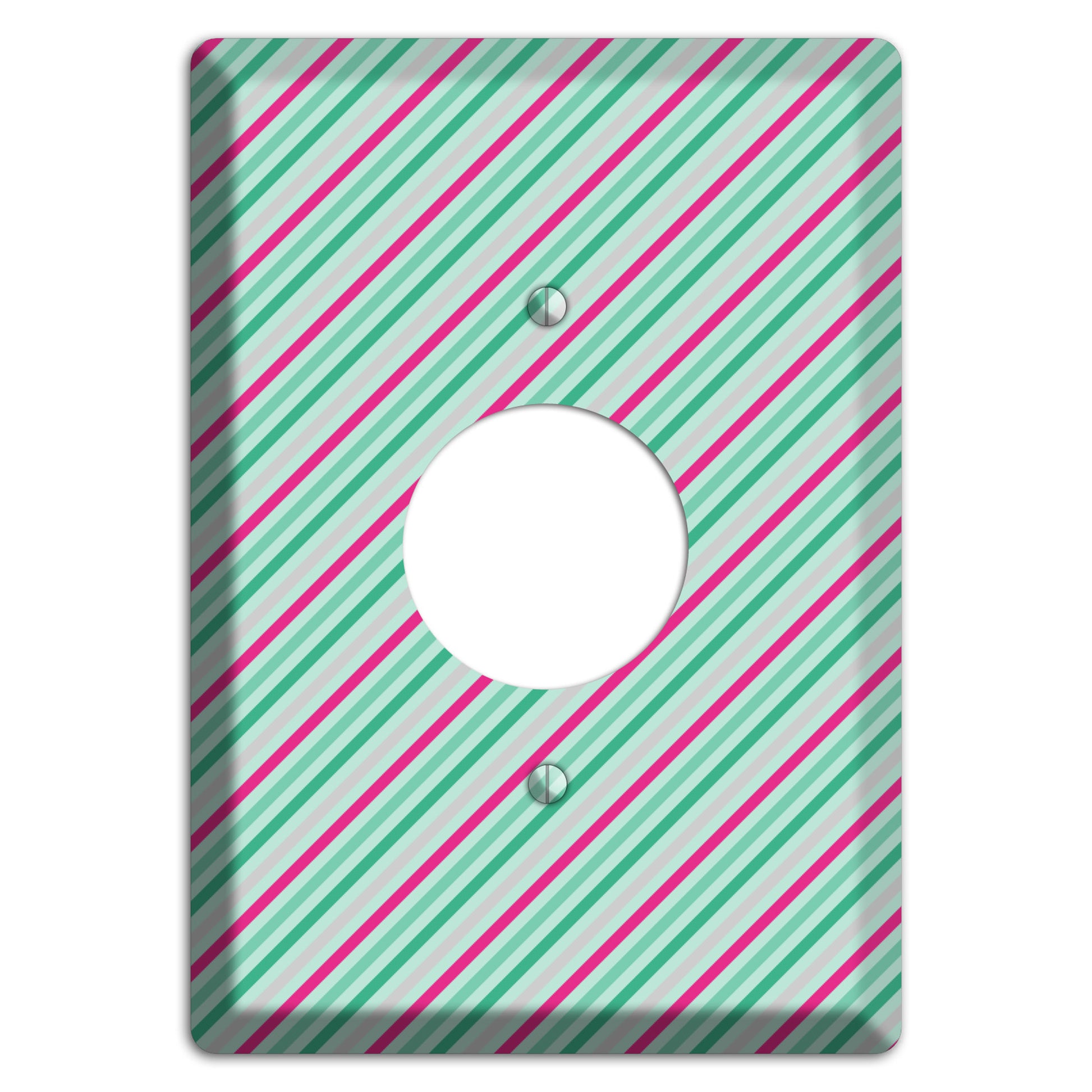 Grey Fuschia and Multi Aqua Angled Stripes Single Receptacle Wallplate