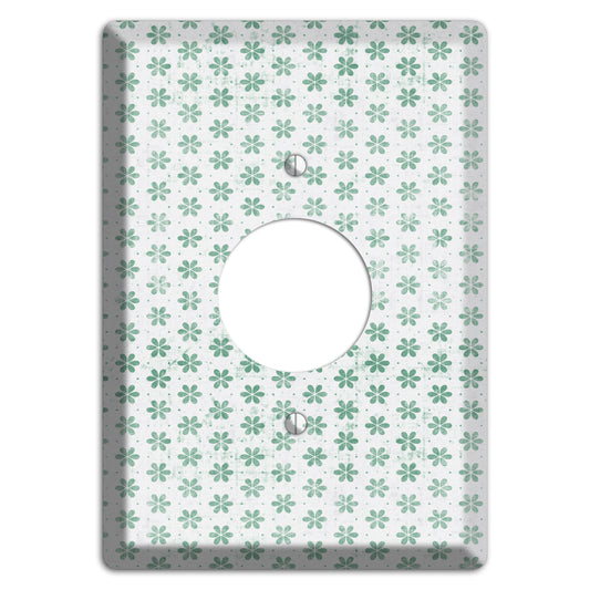 White with Green Grunge Floral Contour Single Receptacle Wallplate