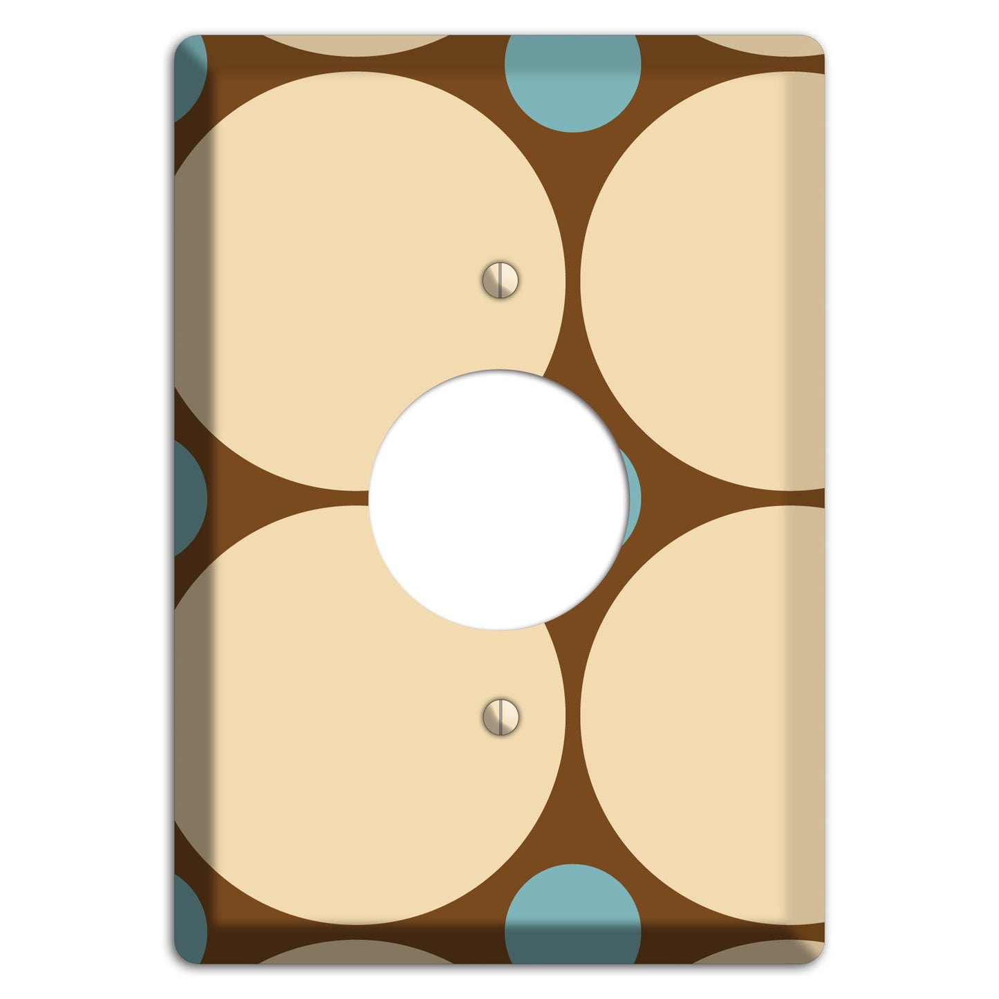 Brown with Beige and Dusty Blue Multi Tiled Large Dots Single Receptacle Wallplate
