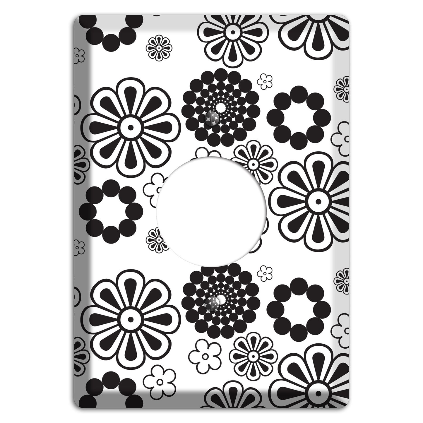 White With Black Retro Floral Contour Single Receptacle Wallplate