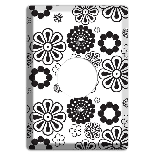 White With Black Retro Floral Contour Single Receptacle Wallplate