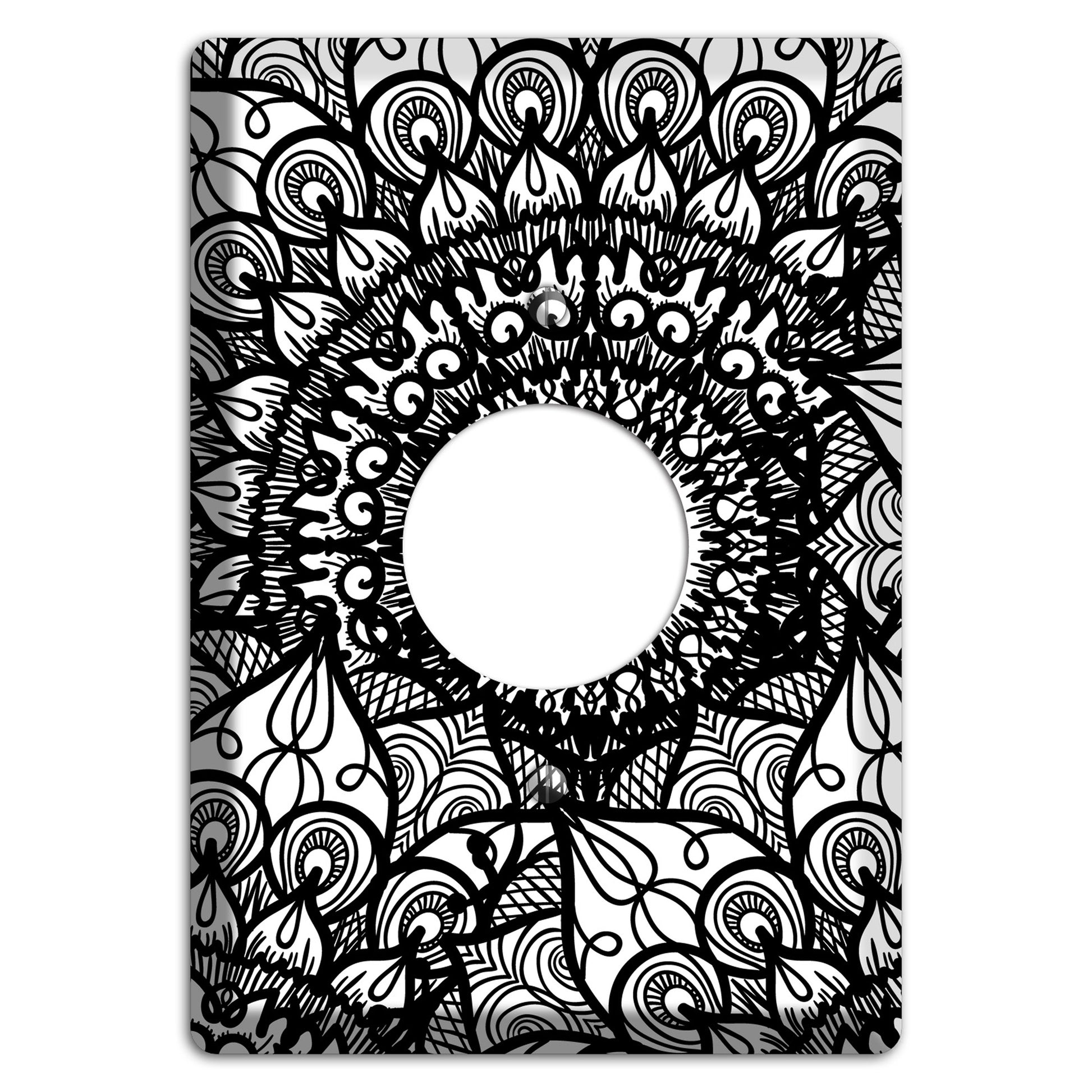 Mandala Black and White Style V Cover Plates Single Receptacle Wallplate