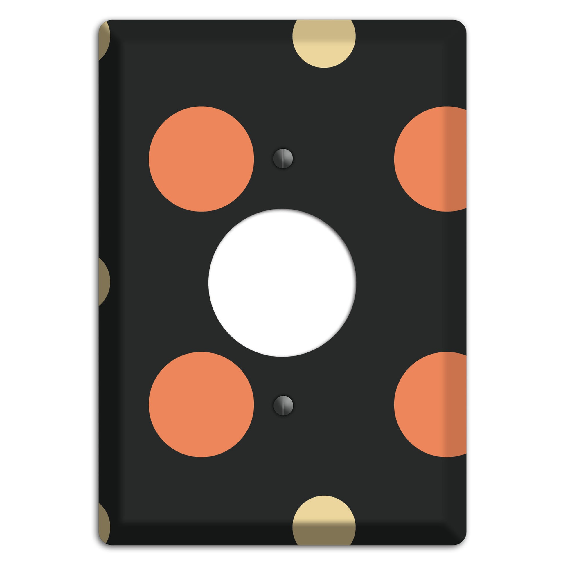 Black with Coral and Beige Multi Medium Polka Dots Single Receptacle Wallplate