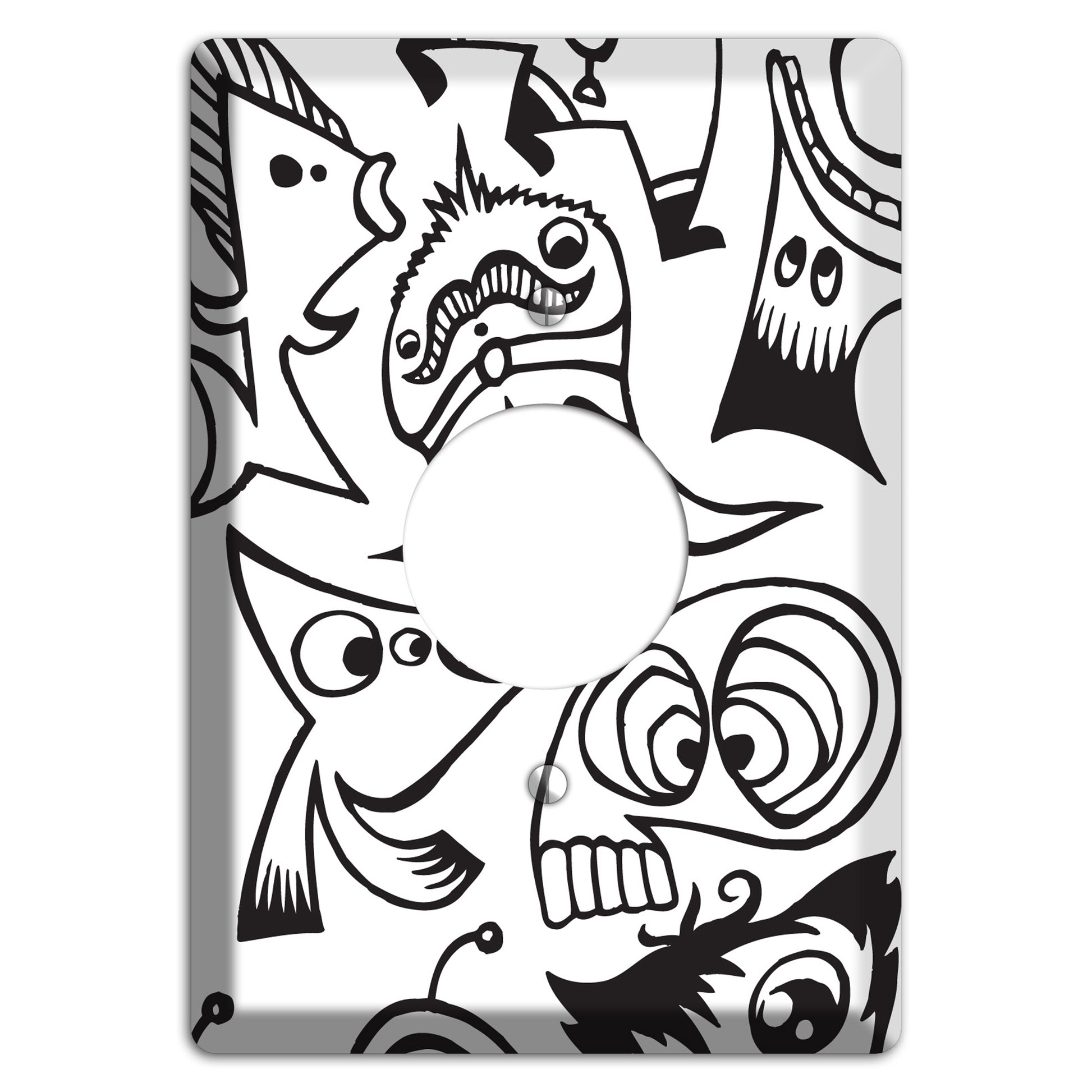 Black and White Whimsical Faces 2 Single Receptacle Wallplate