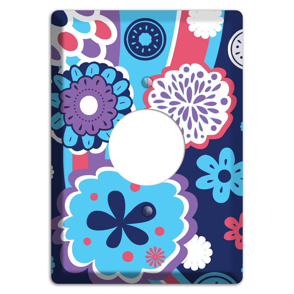 Blue Purple and Pink Retro Suzani Single Receptacle Wallplate