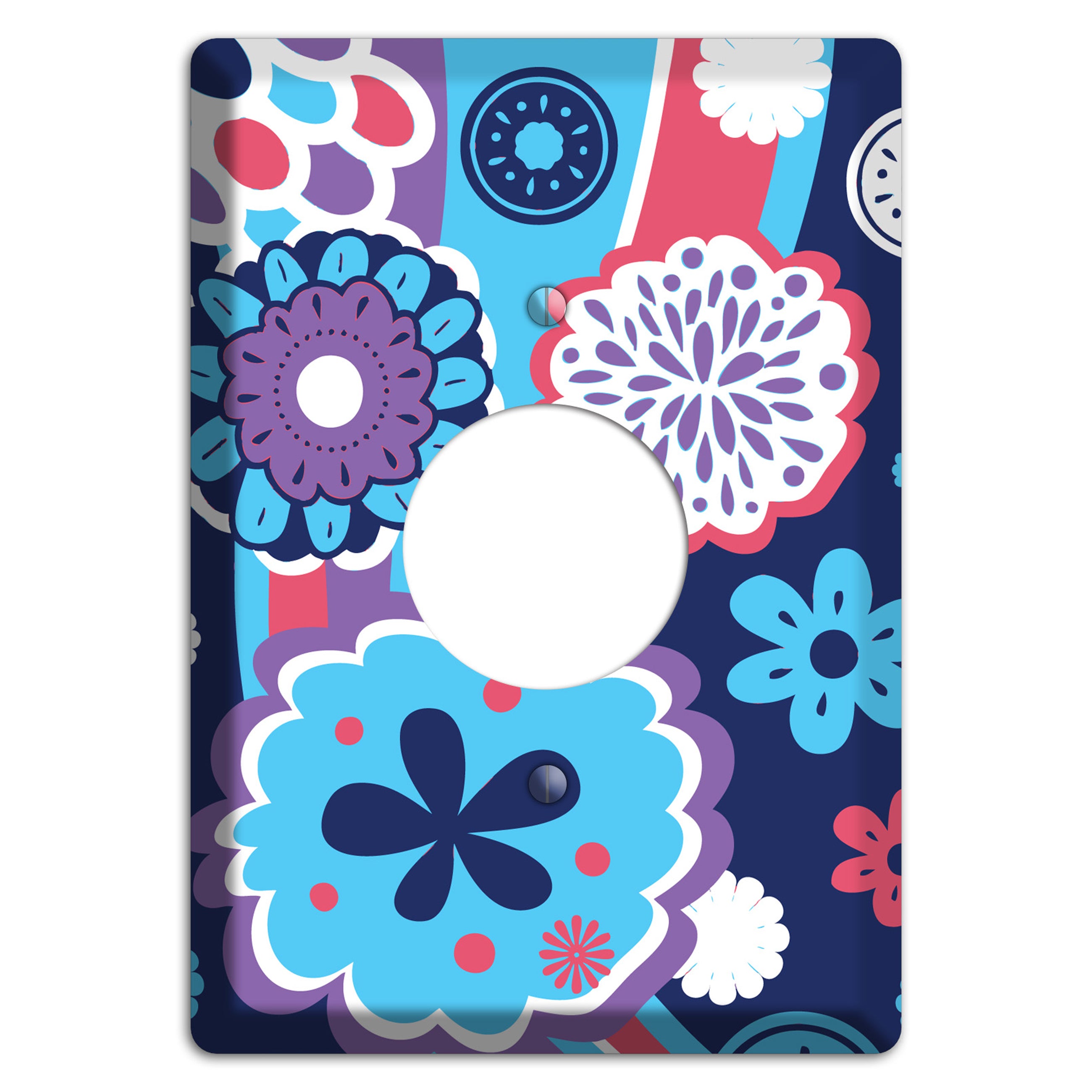 Blue Purple and Pink Retro Suzani Single Receptacle Wallplate