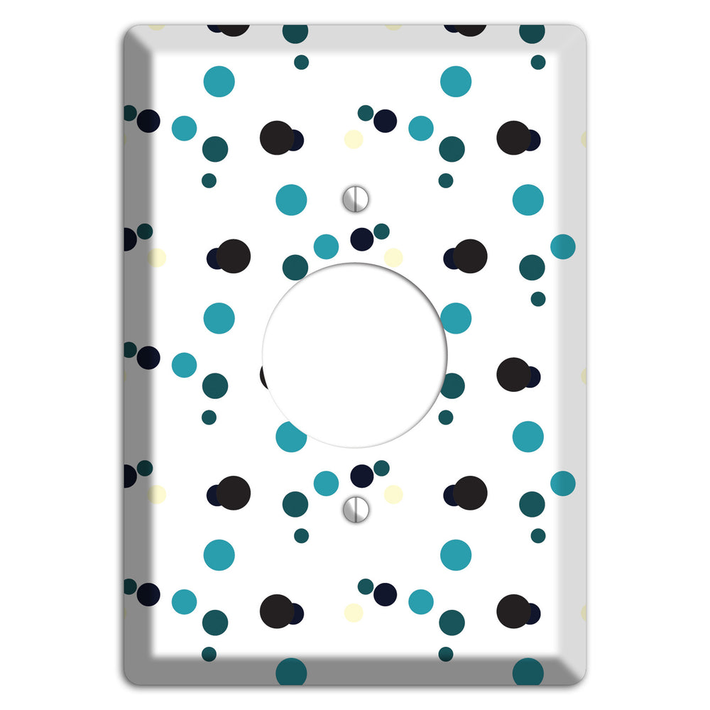 White with Teal and Black Multi Dots Single Receptacle Wallplate
