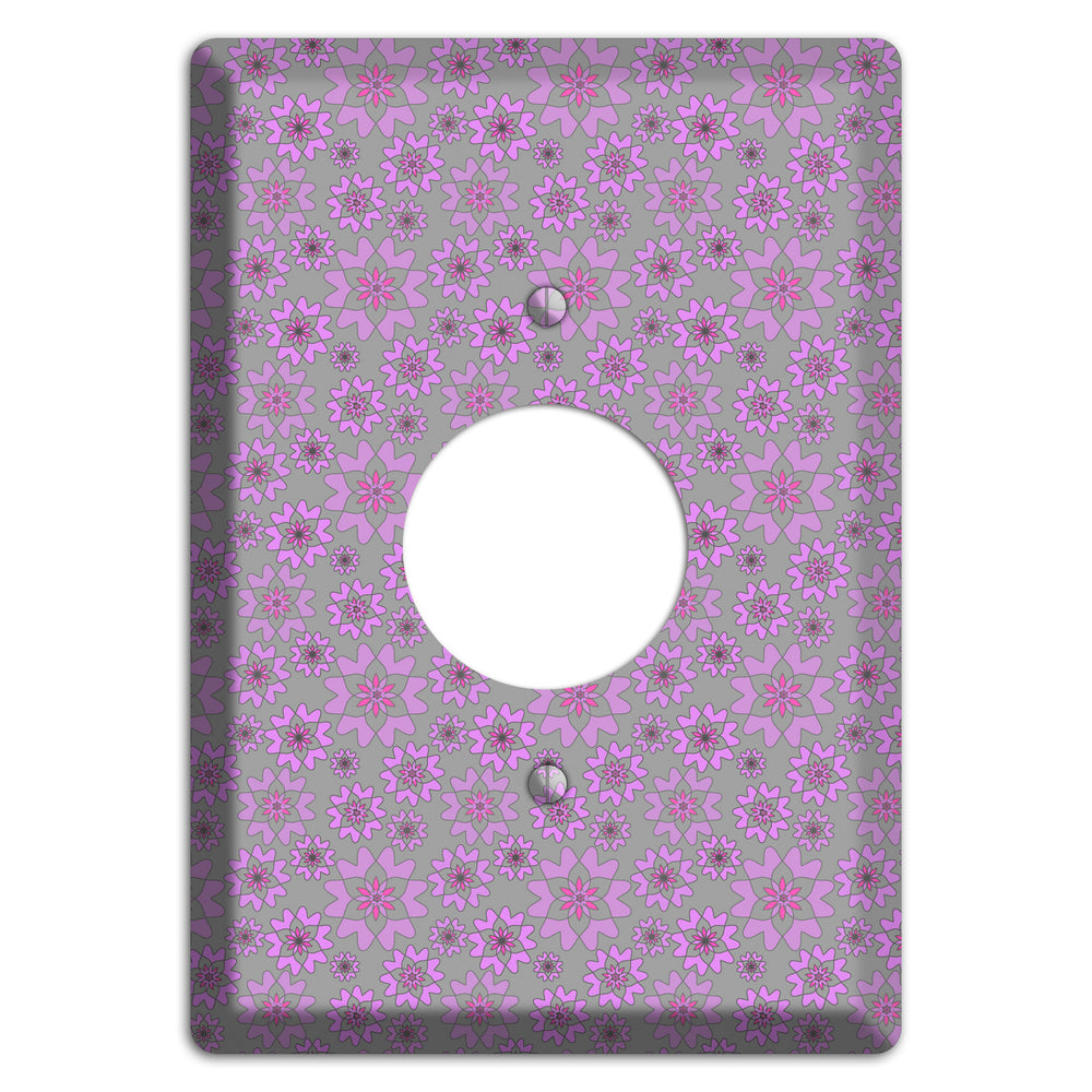 Grey with Tiny Purple Retro Suzani Single Receptacle Wallplate