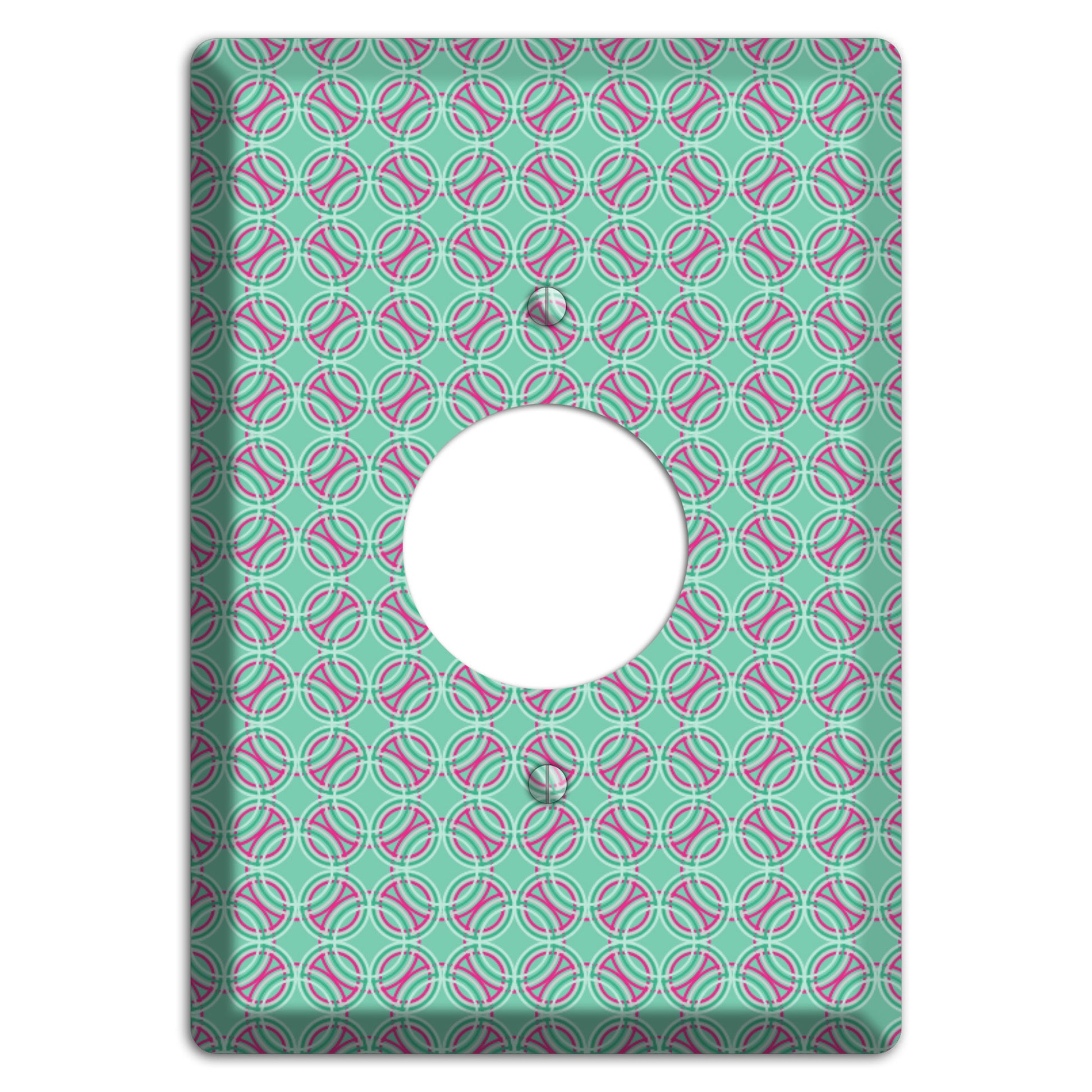 Multi Aqua with Fuschia Concentric Circles Overlay Single Receptacle Wallplate