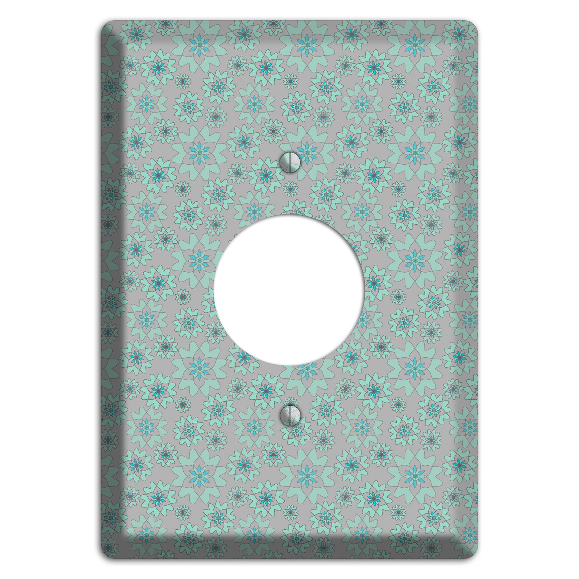 Grey with Tiny Aqua Retro Suzani Single Receptacle Wallplate