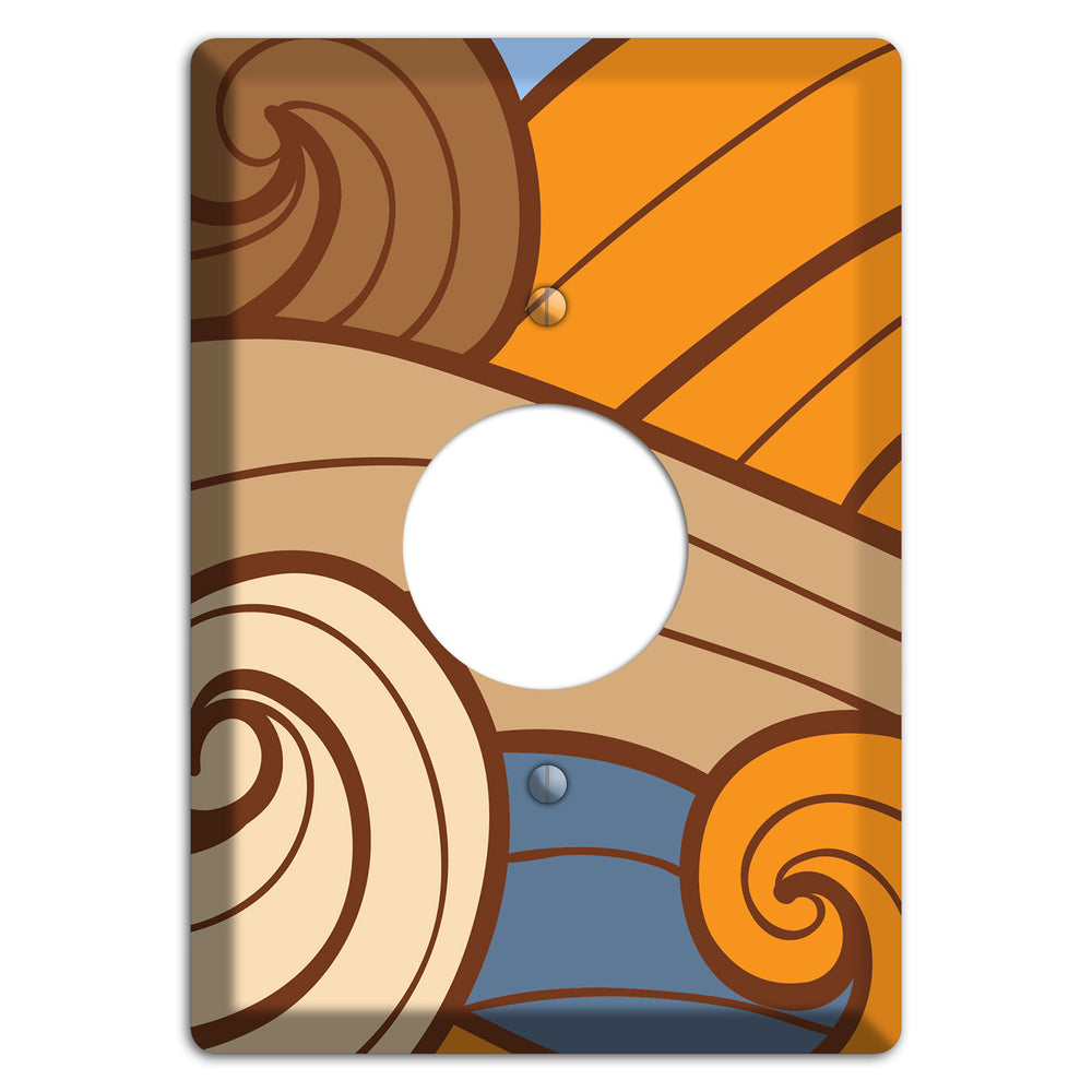 Abstract Curl Blue & Cream Single Receptacle Wallplate
