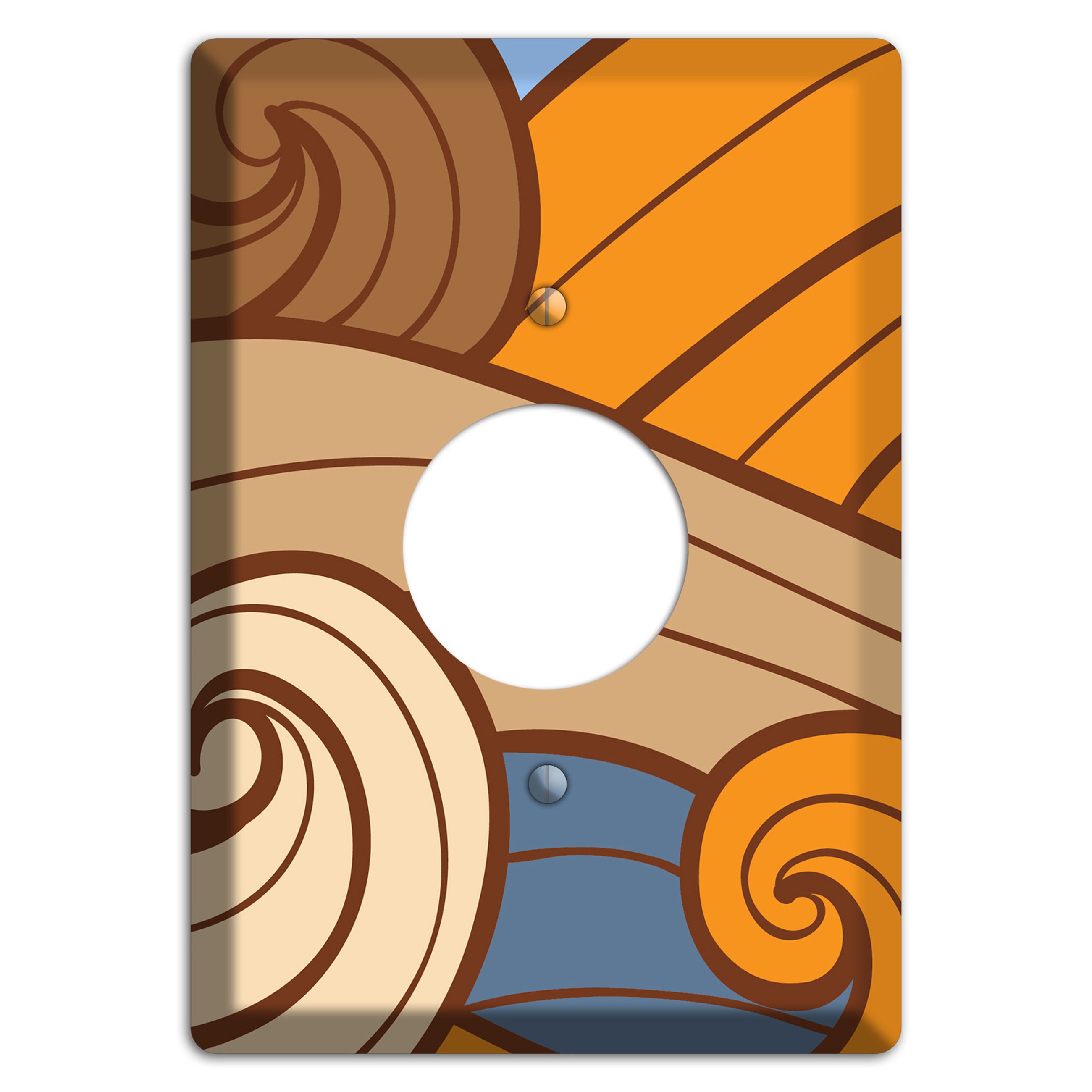 Abstract Curl Blue & Cream Single Receptacle Wallplate