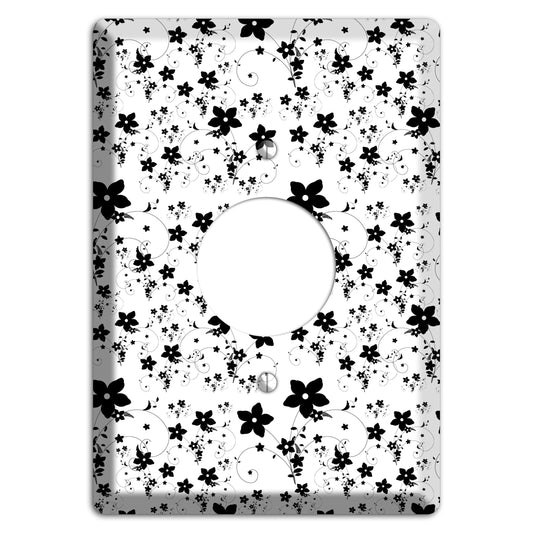 Black and White Flowers Single Receptacle Wallplate