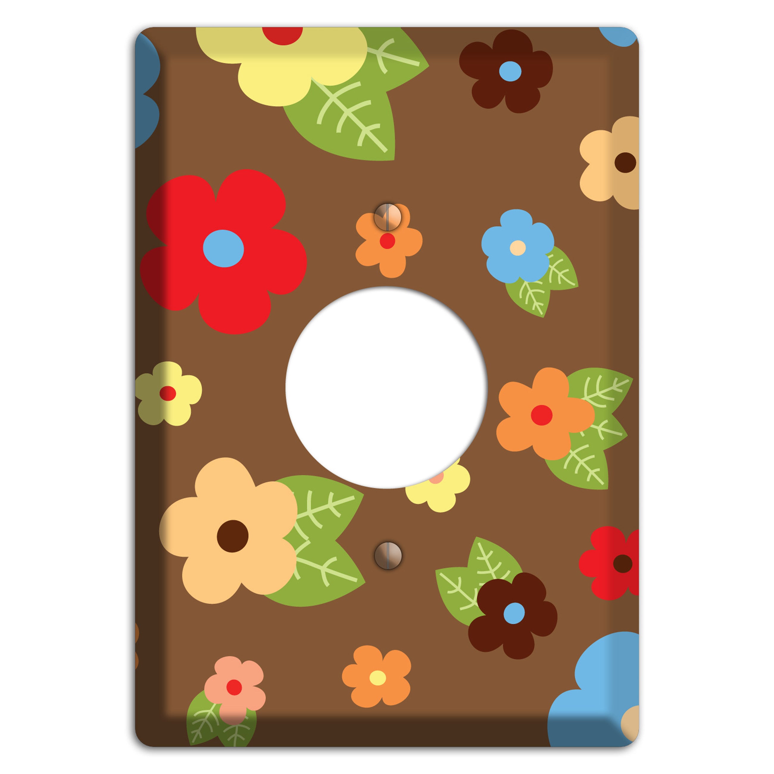 Brown Delicate Flowers Single Receptacle Wallplate
