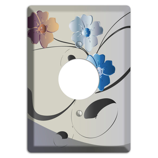 Grey and Blue Floral Sprig Single Receptacle Wallplate