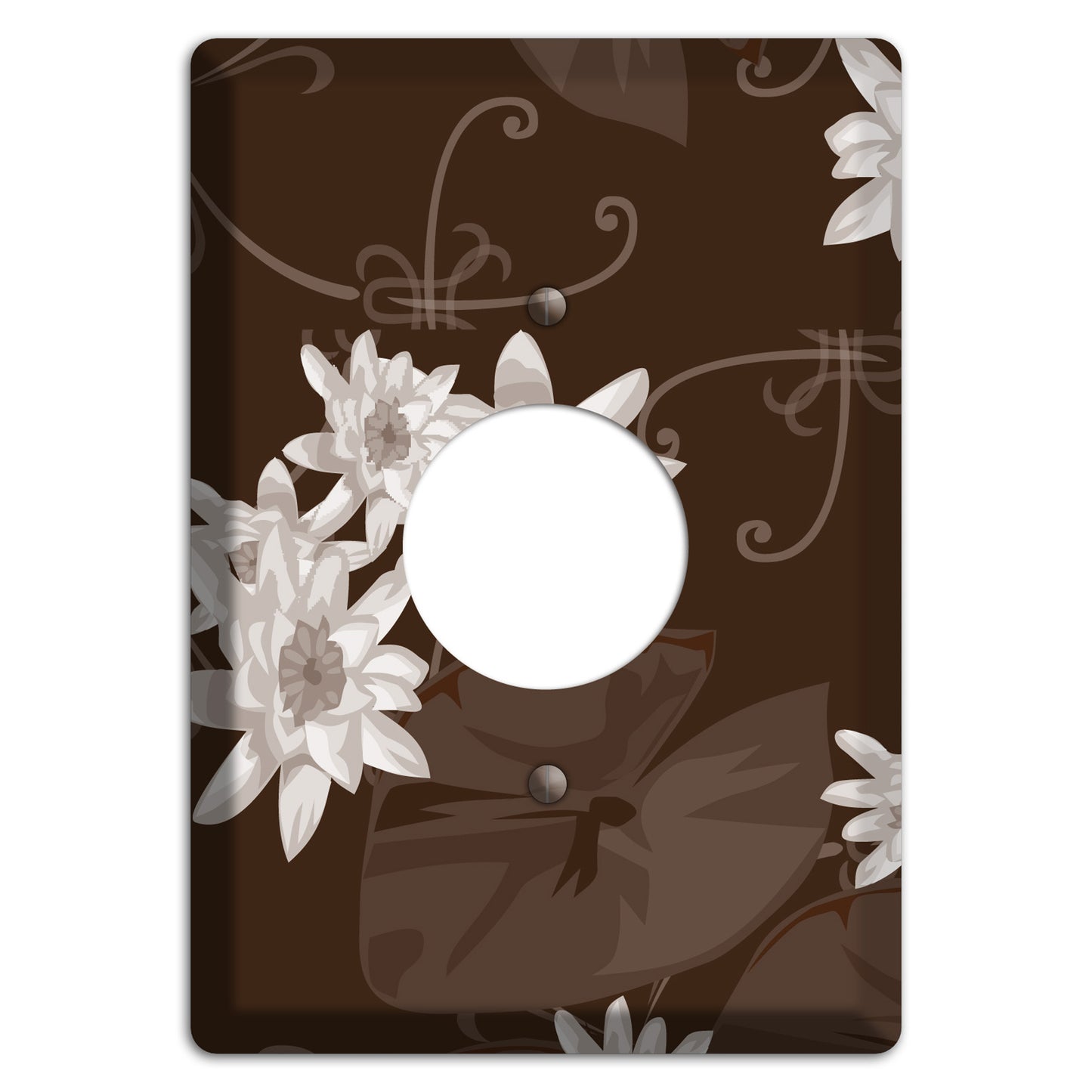 Brown with White Blooms Single Receptacle Wallplate