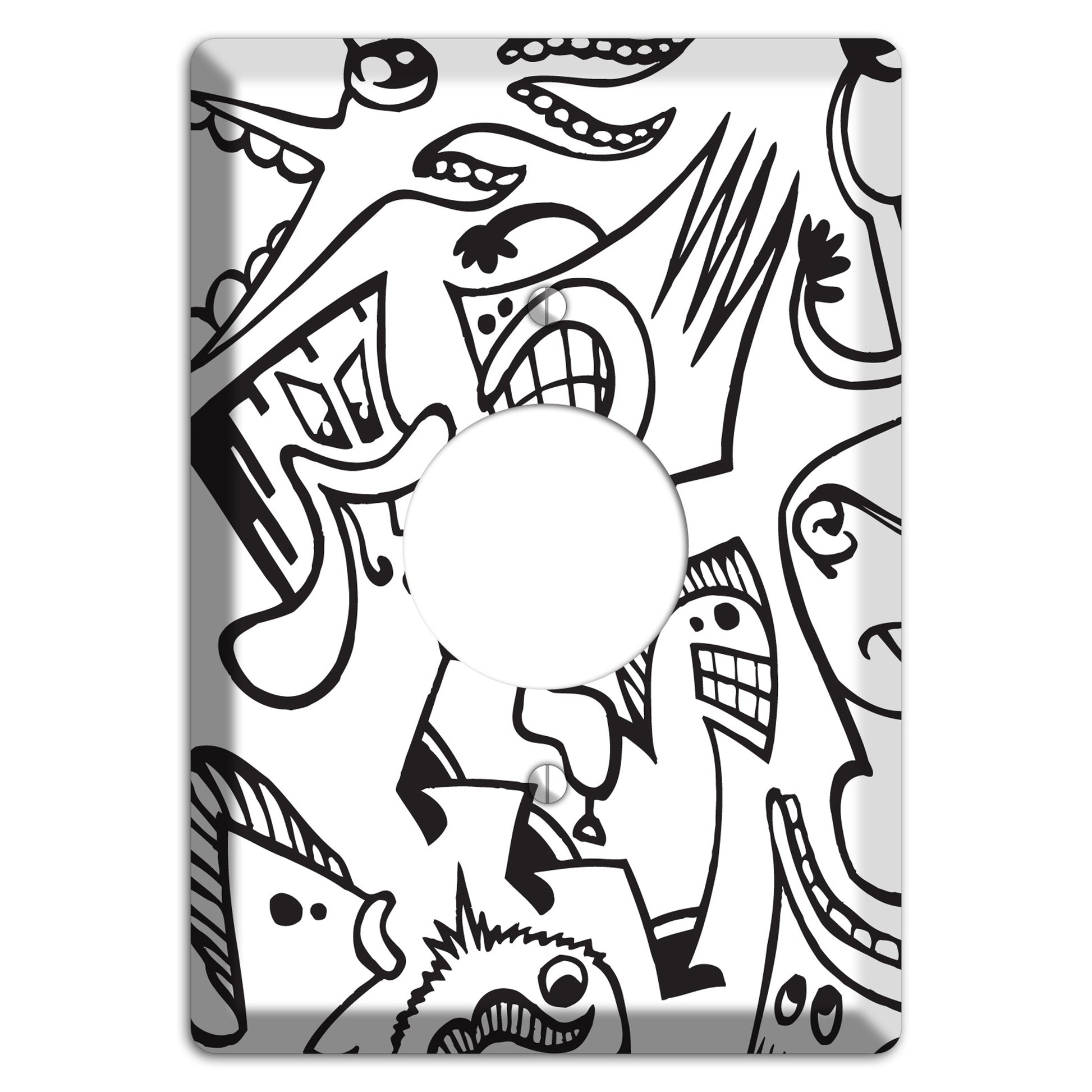 Black and White Whimsical Faces 1 Single Receptacle Wallplate