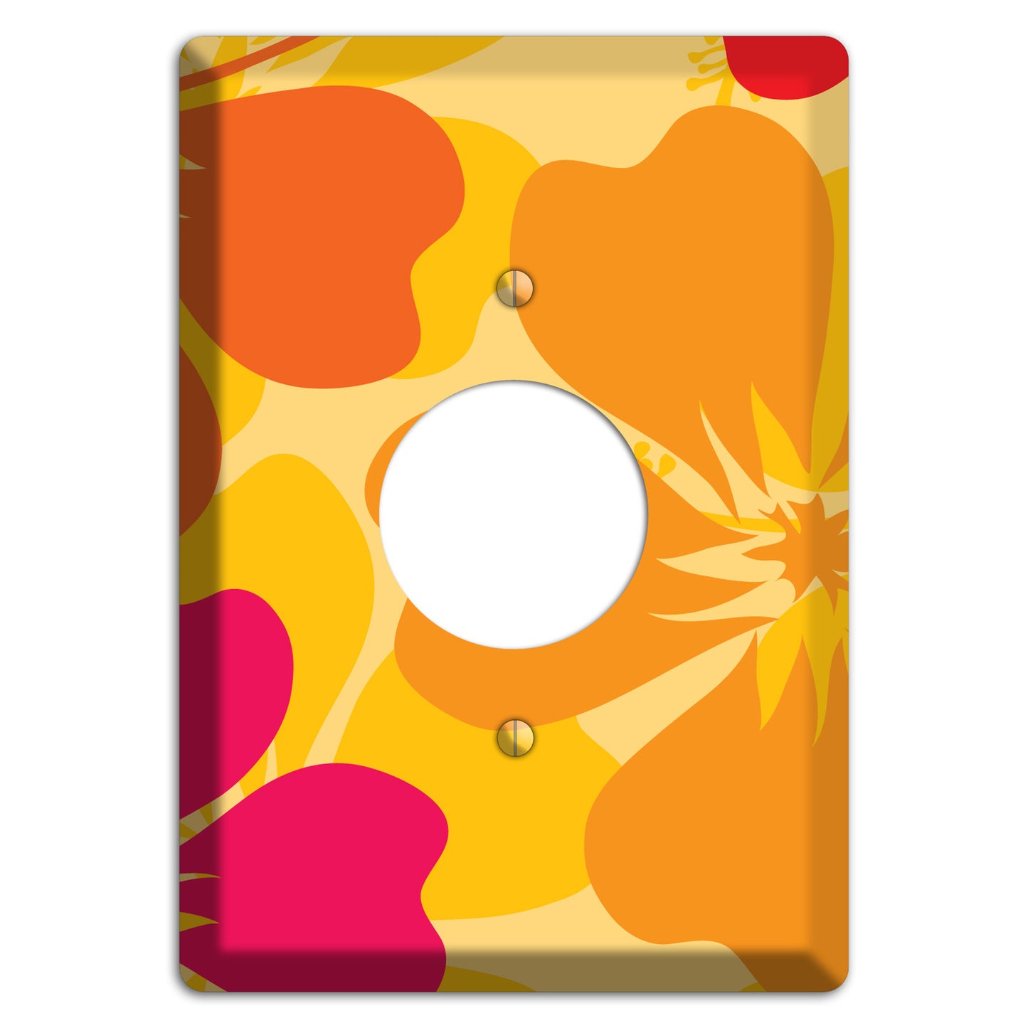 Orange Retro Flowers 2 Single Receptacle Wallplate