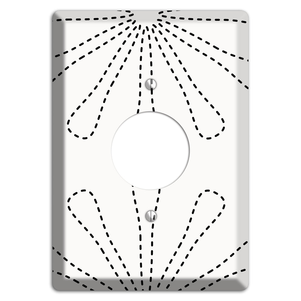 White with Black Retro Stipple Floral Contour Single Receptacle Wallplate