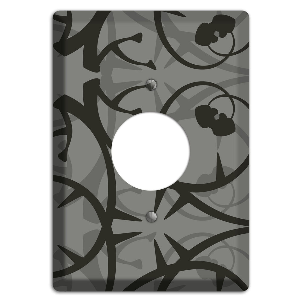 Grey with Black Retro Sprig Single Receptacle Wallplate