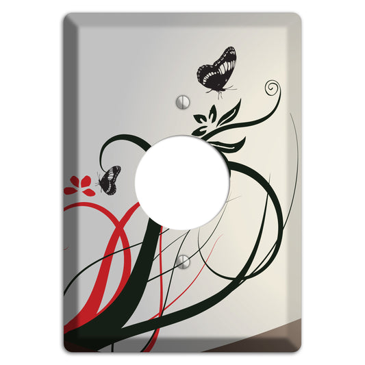Grey and Red Floral Sprig with Butterfly Single Receptacle Wallplate