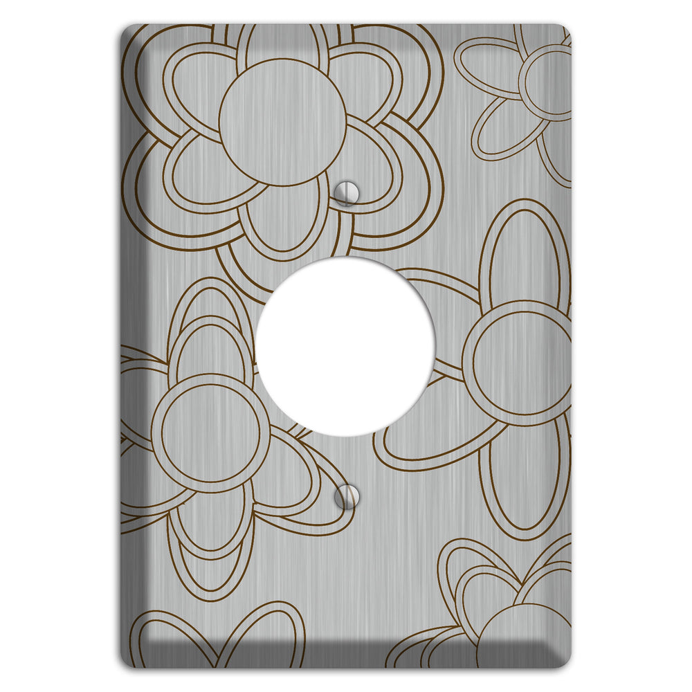 Retro Floral Contour Stainless Steel Single Receptacle Wallplate