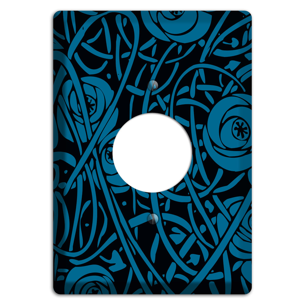 Black and Blue Deco Floral Single Receptacle Wallplate