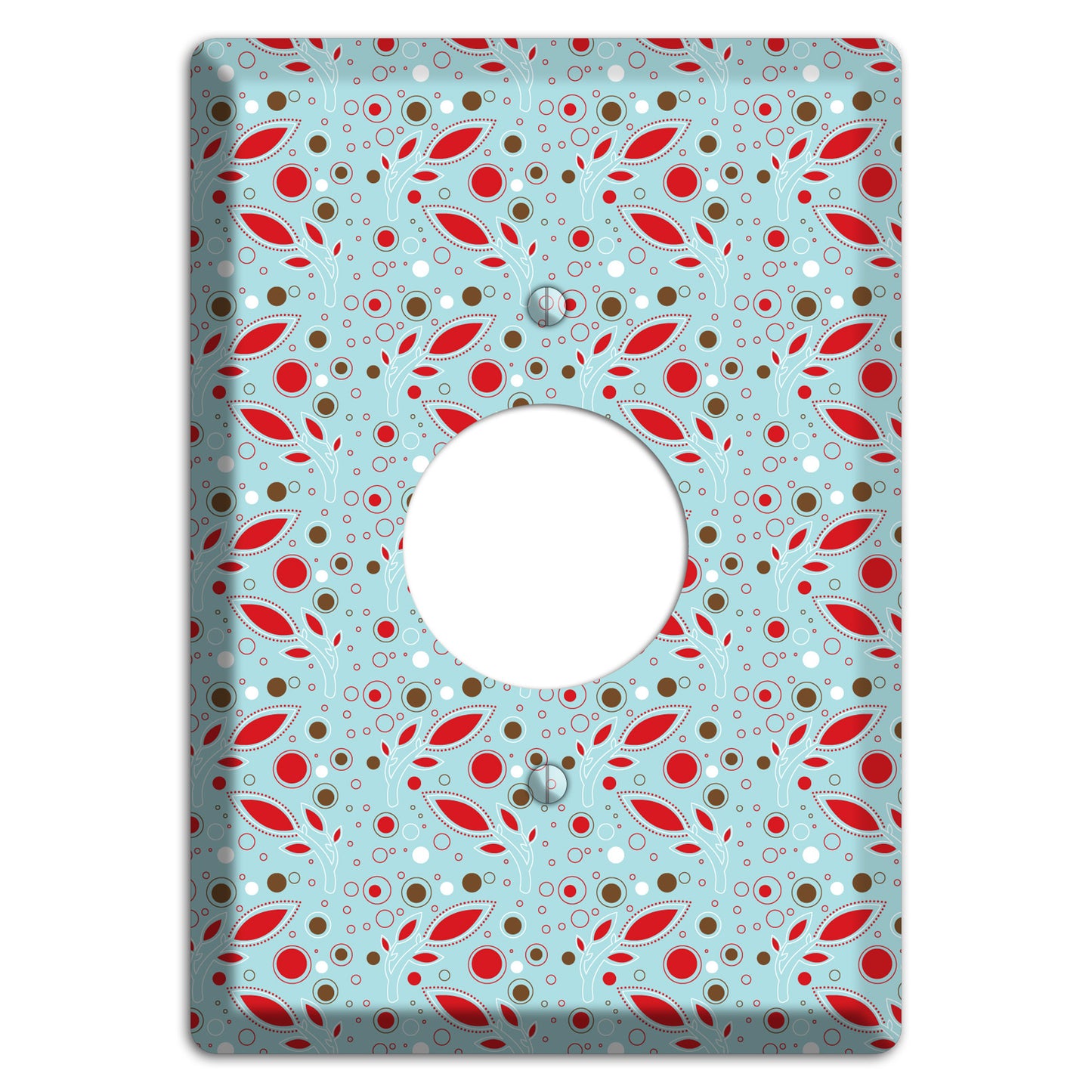Dusty Blue with Red and Brown Retro Sprig Single Receptacle Wallplate