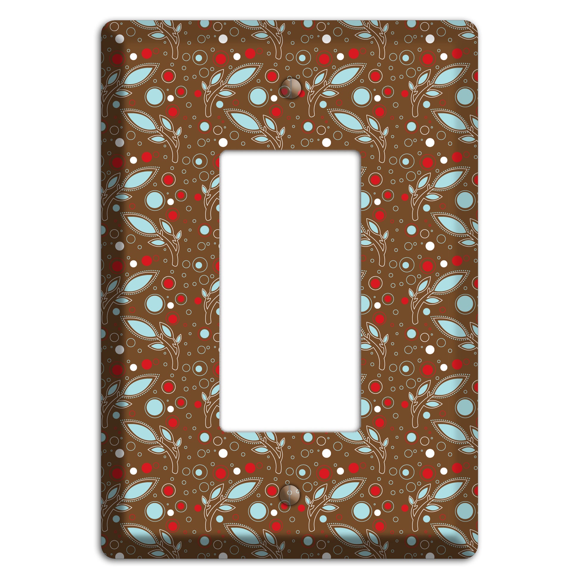 Brown with Red and Dusty Blue Retro Sprig Rocker Wallplate
