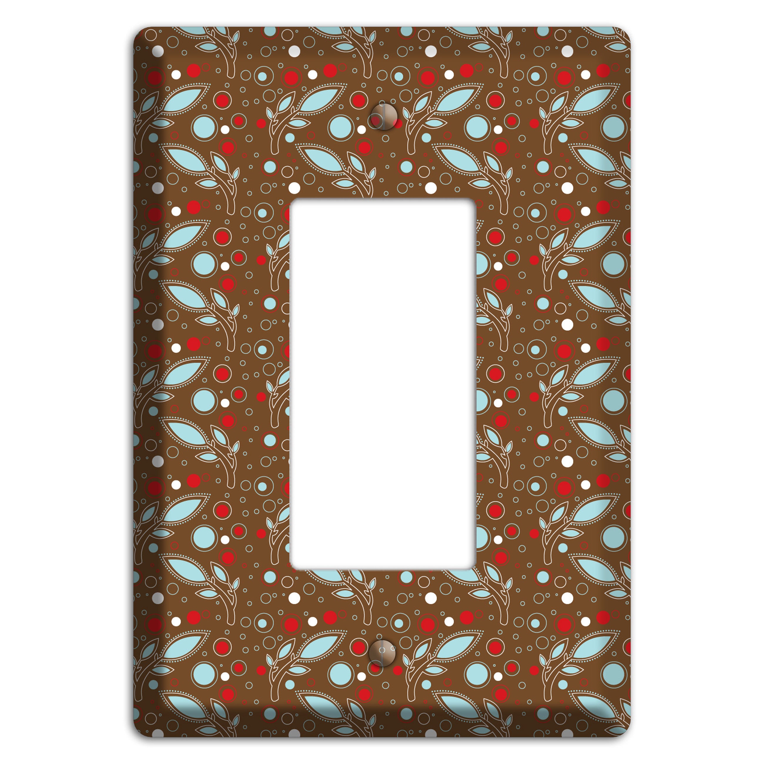 Brown with Red and Dusty Blue Retro Sprig Rocker Wallplate