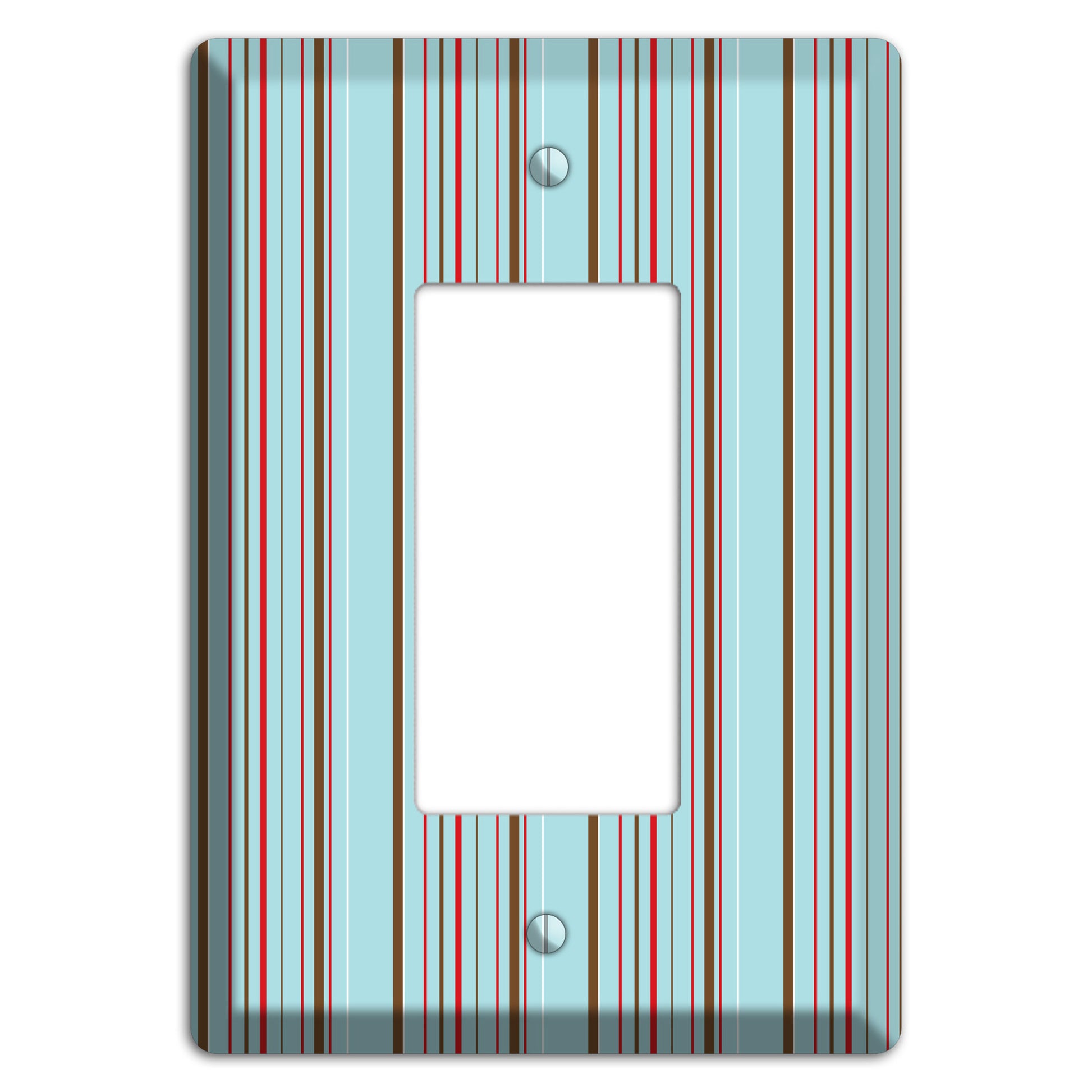 Dusty Blue with Red and Brown Vertical Stripes Rocker Wallplate