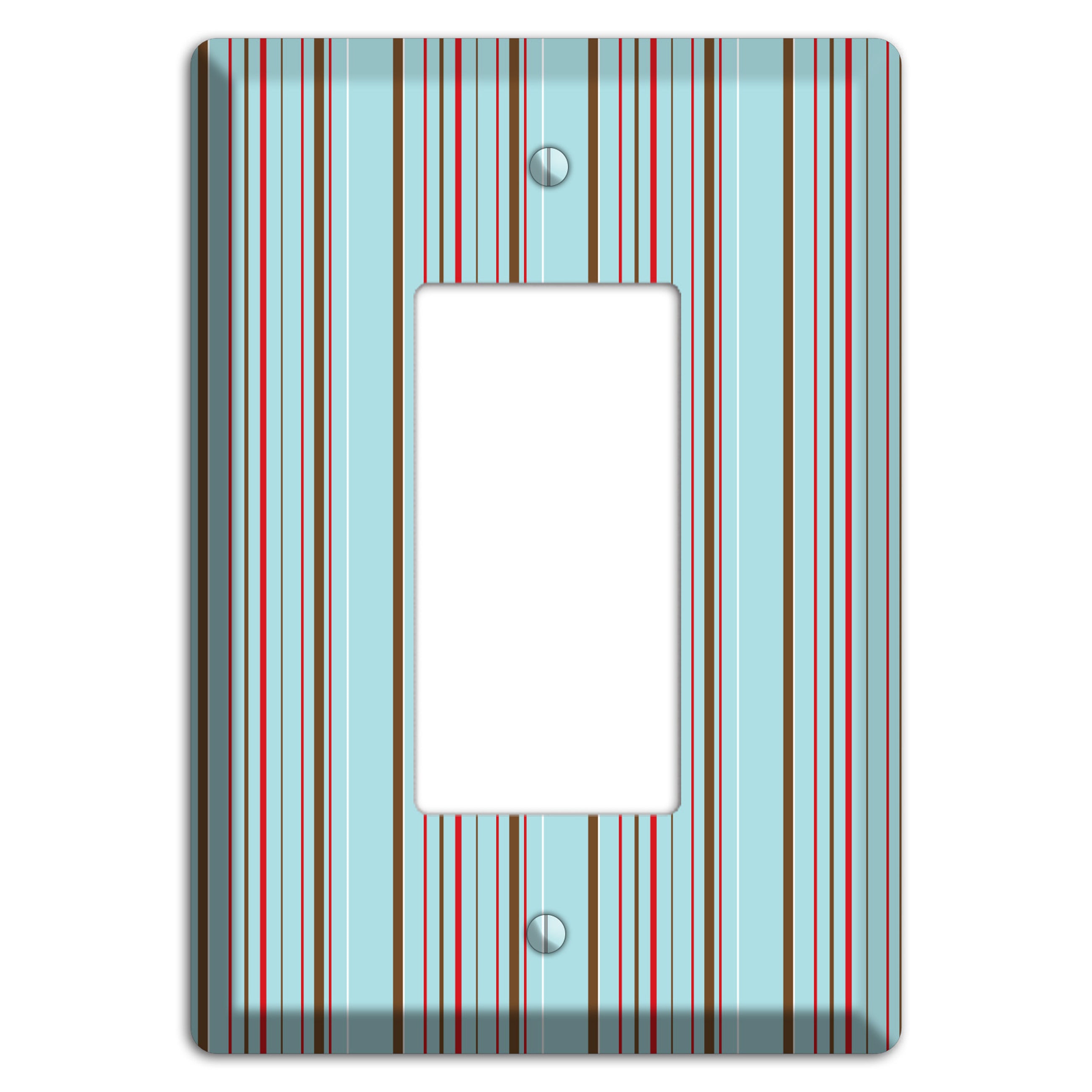 Dusty Blue with Red and Brown Vertical Stripes Rocker Wallplate