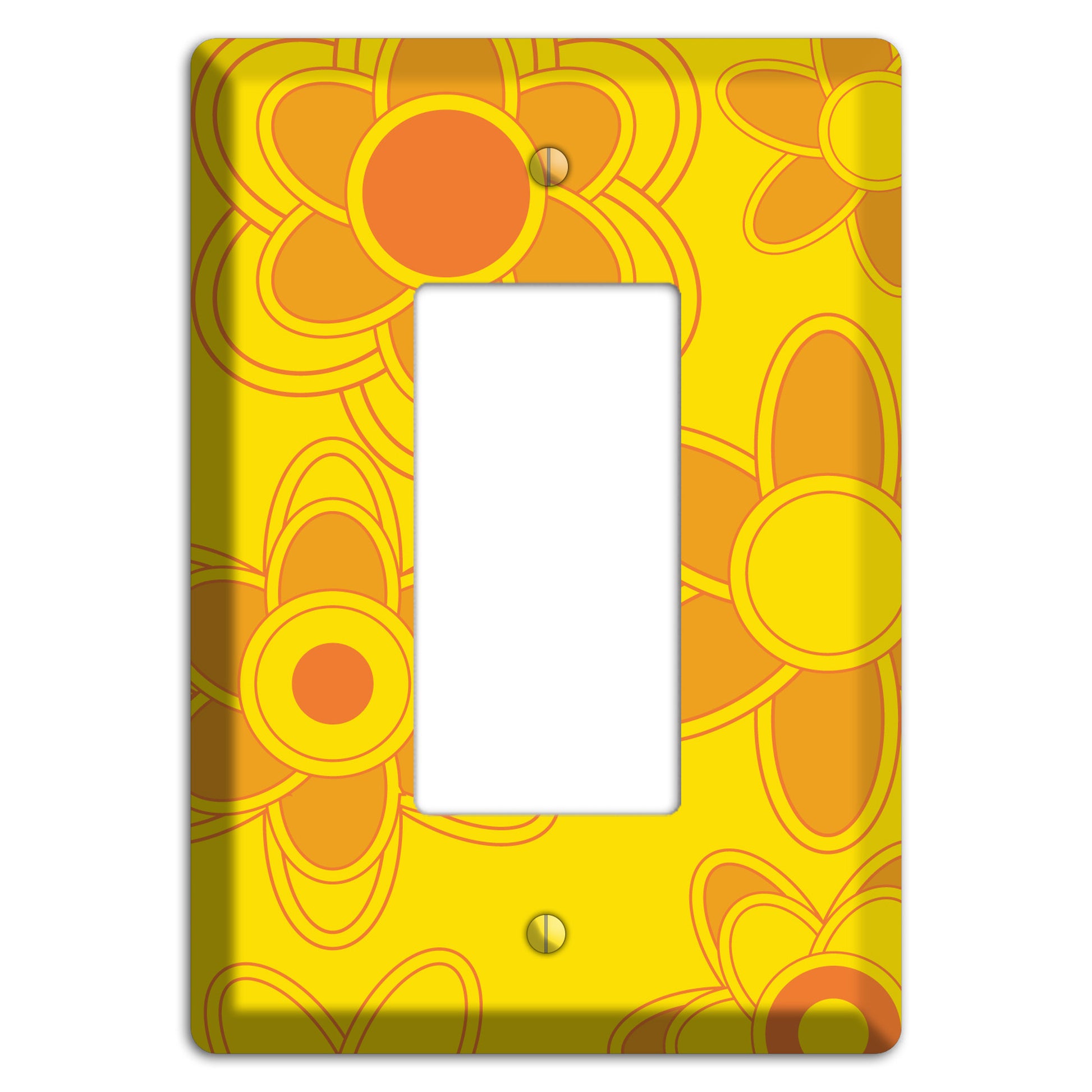 Yellow with Orange Retro Floral Contour Rocker Wallplate