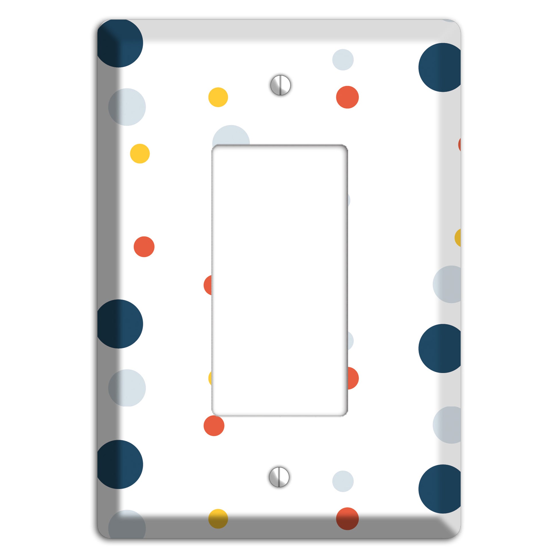 White with Multi Blue and Umber Medium Dots Rocker Wallplate