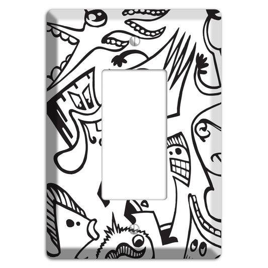 Black and White Whimsical Faces 1 Rocker Wallplate