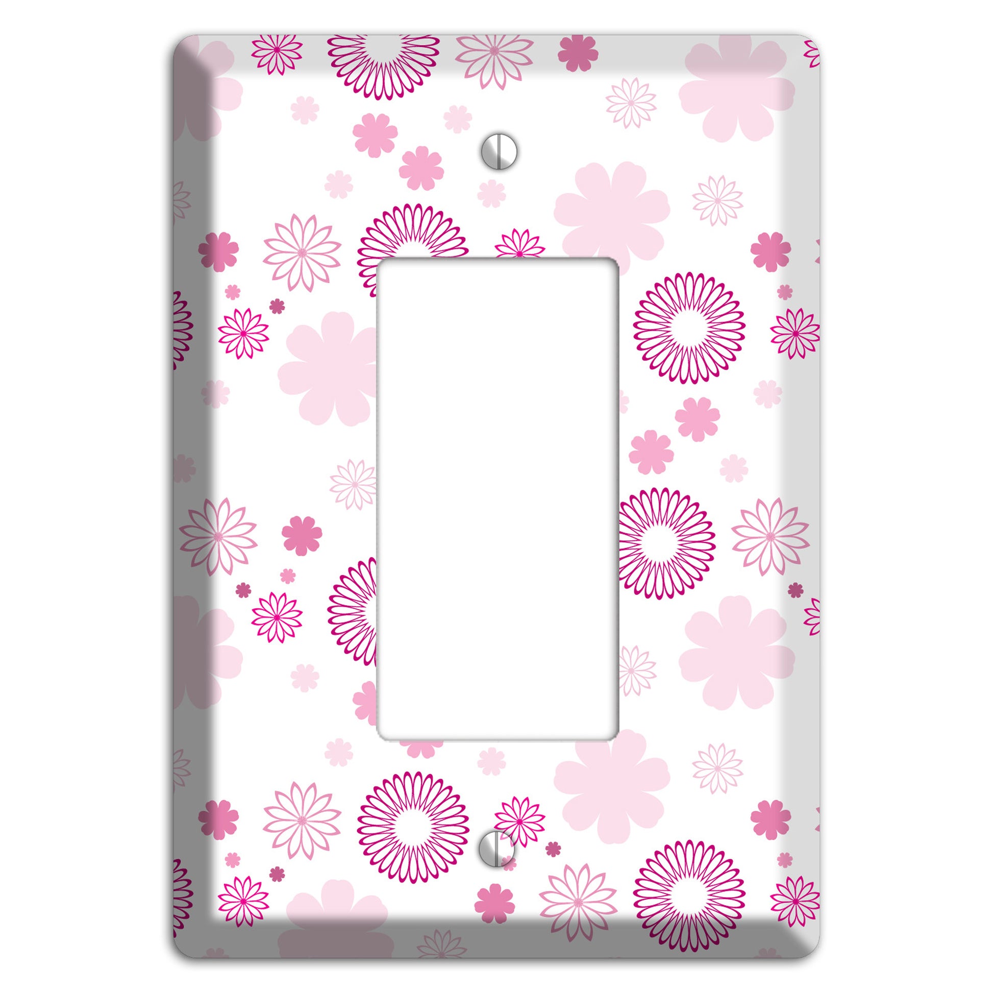 White with Pink and Purple Floral Contour Retro Burst Rocker Wallplate