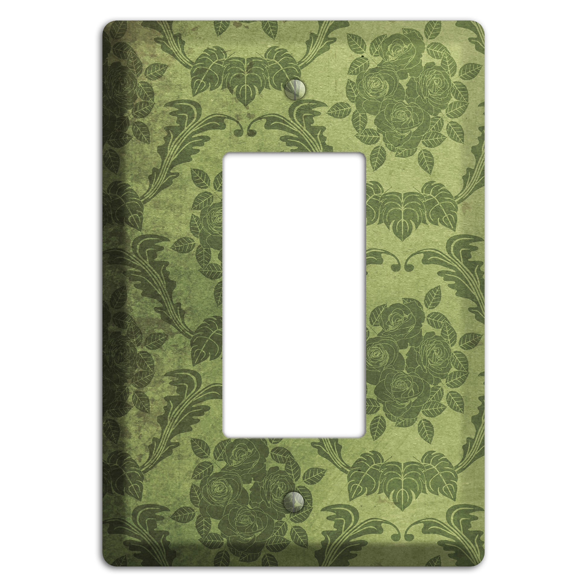 Green Smoke Vintage Rose Damask Rocker Wallplate