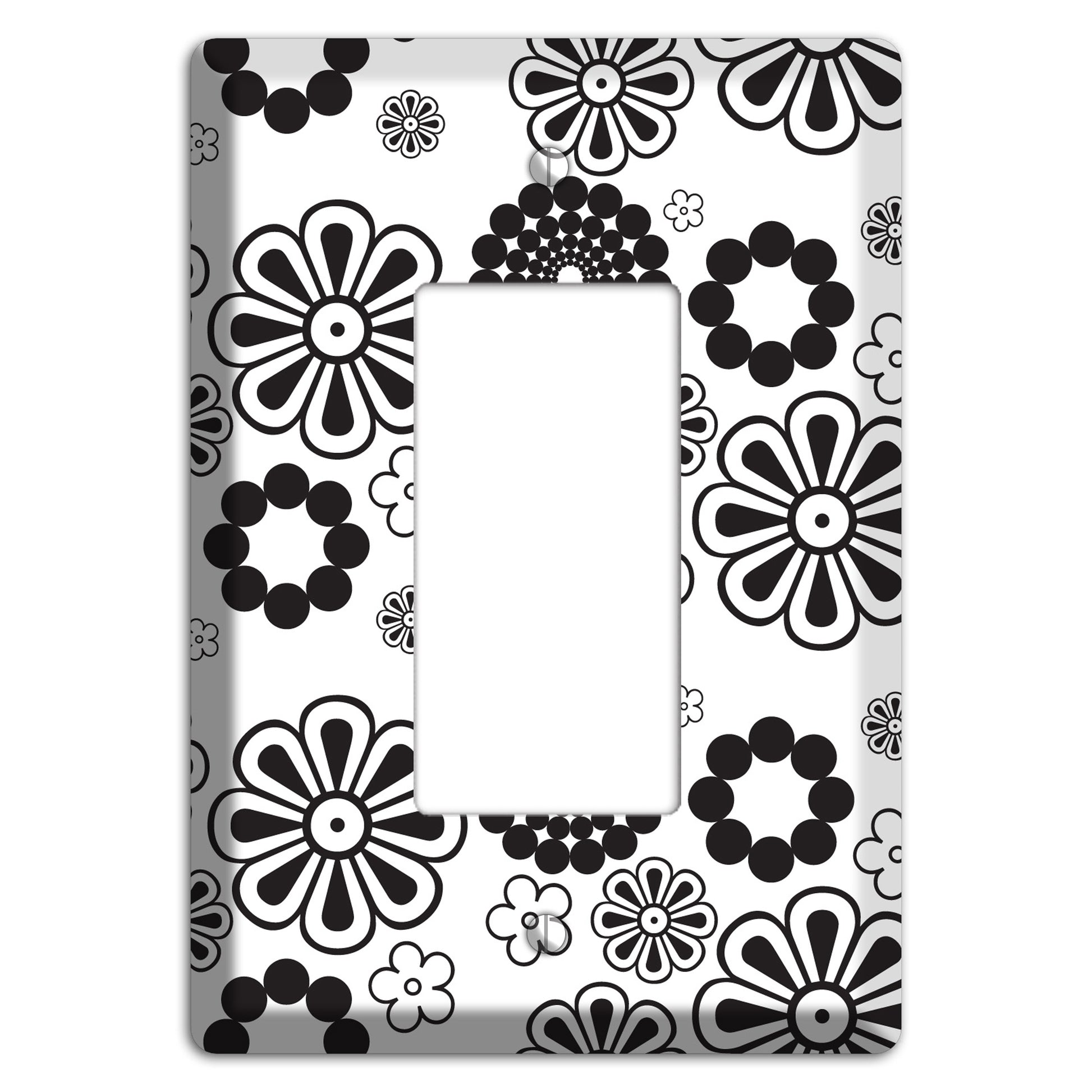 White With Black Retro Floral Contour Rocker Wallplate