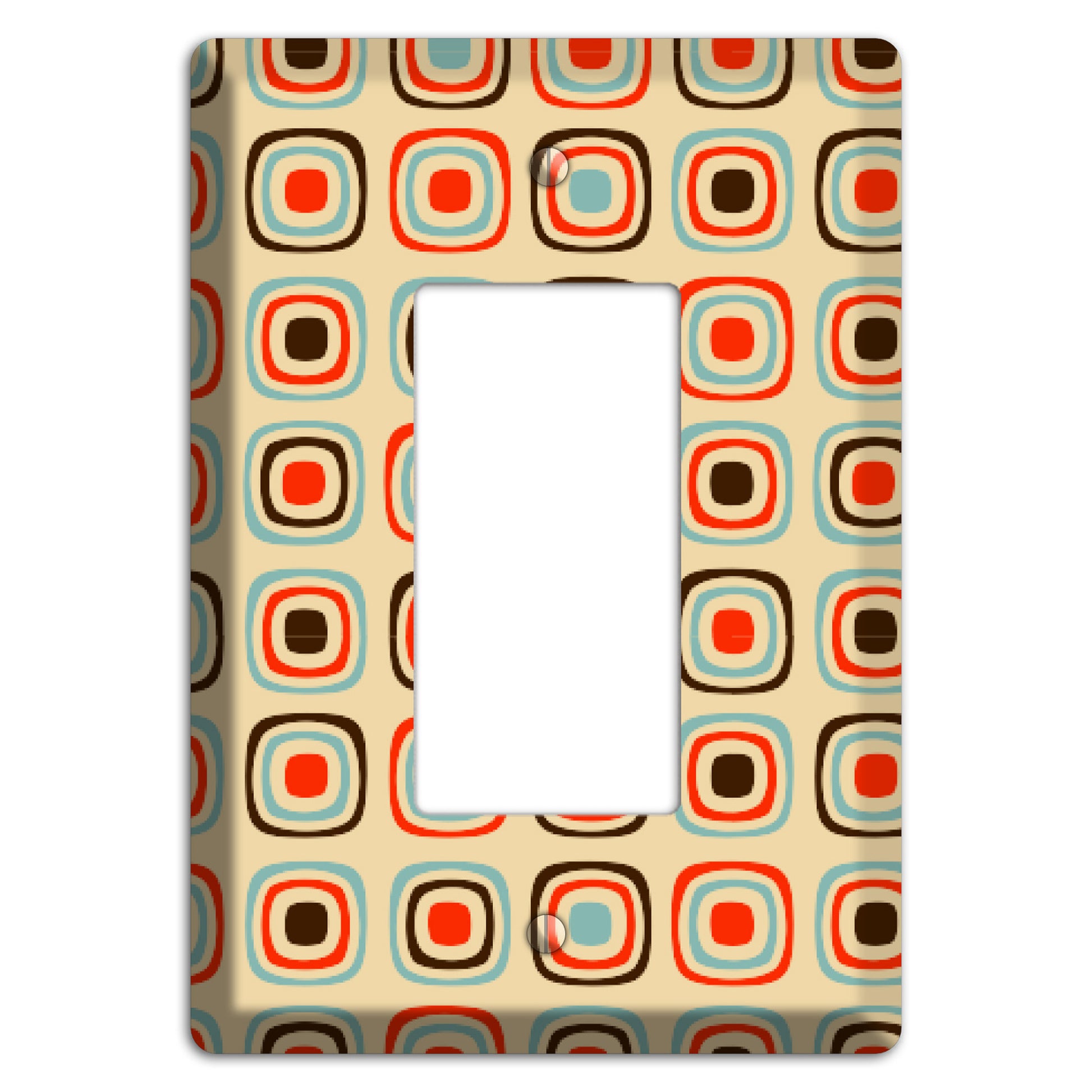 Multi Coral Dusty Blue and Brown Retro Squares Rocker Wallplate