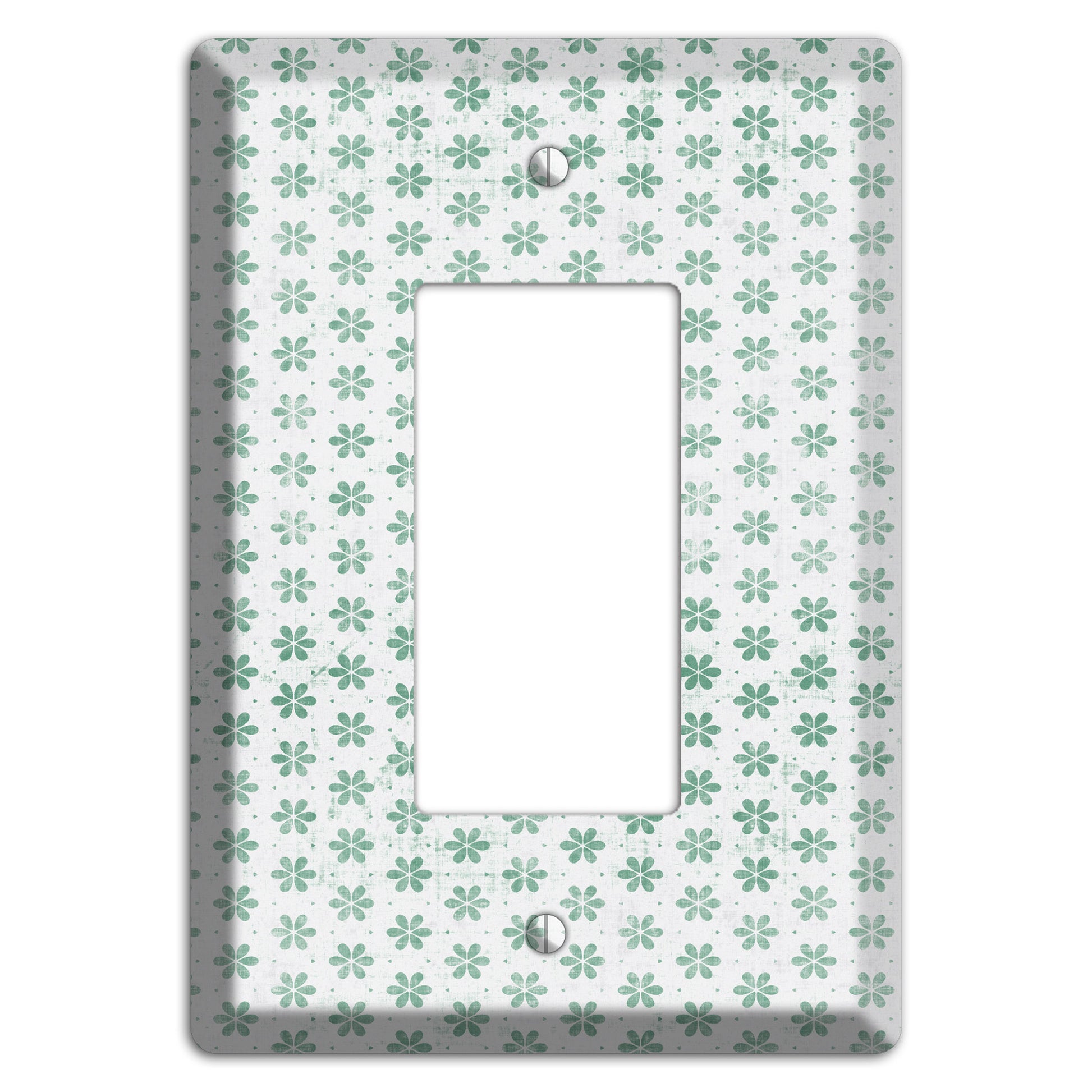 White with Green Grunge Floral Contour Rocker Wallplate
