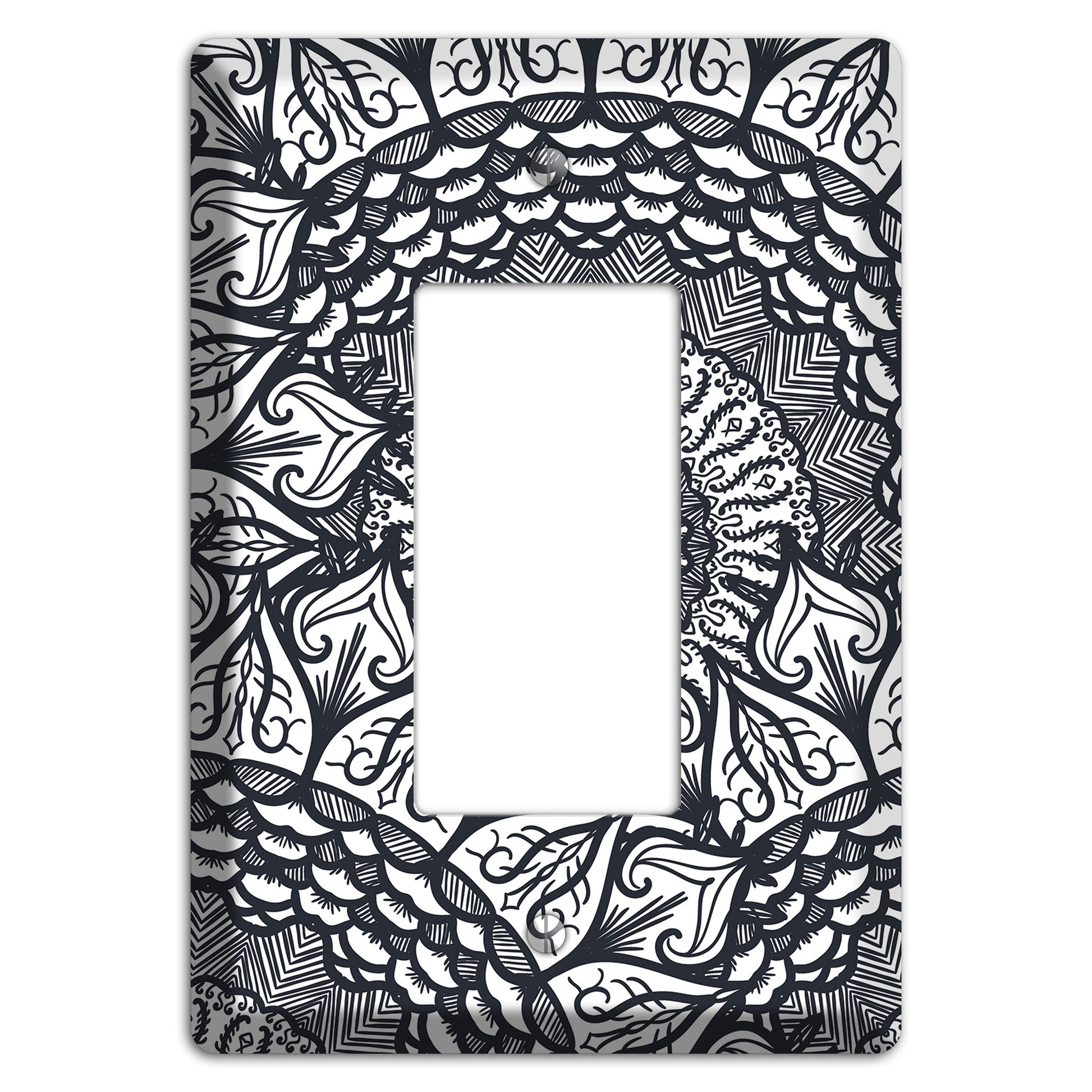 Mandala Black and White Style L Cover Plates Rocker Wallplate