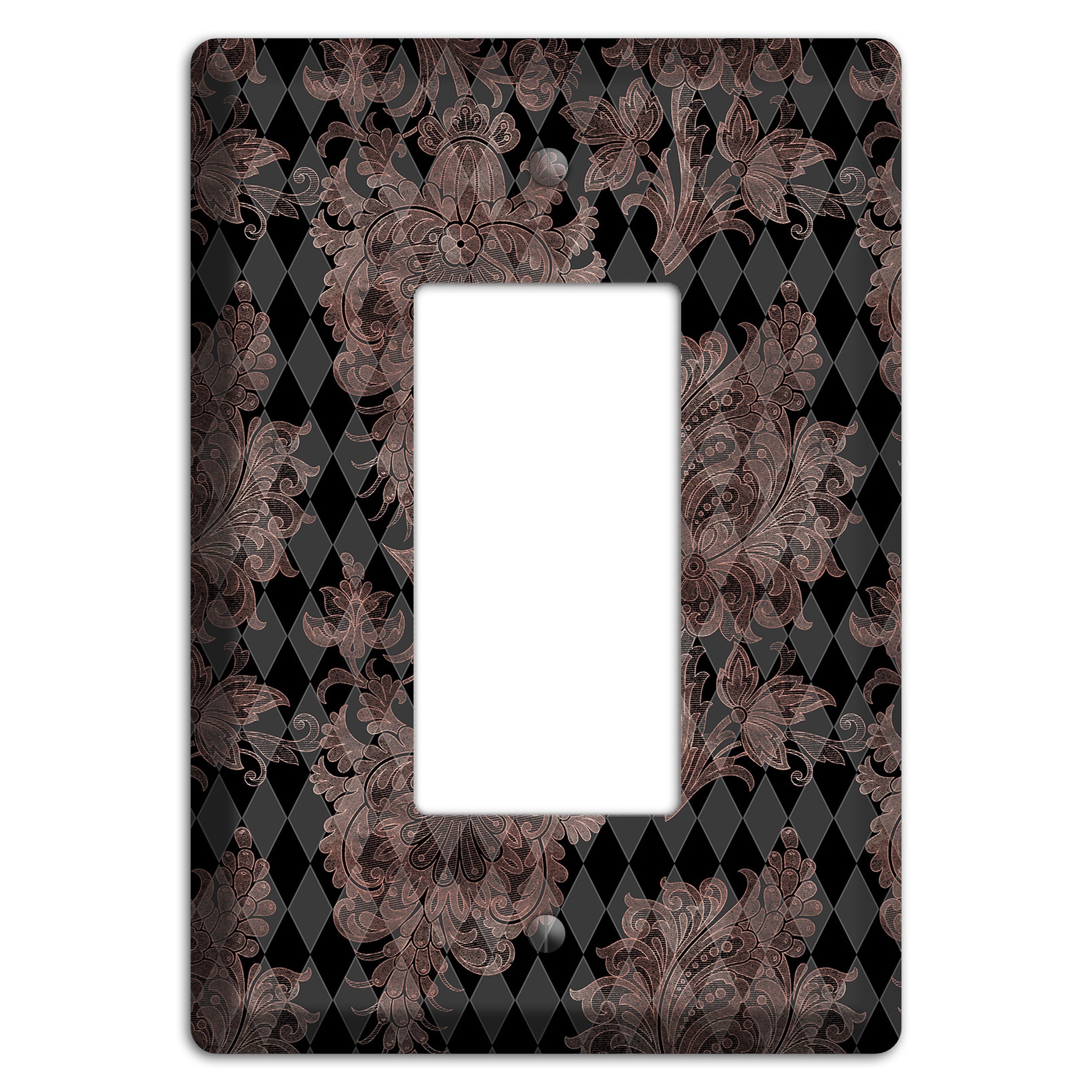 Black and Rose Ornate Diamond Rocker Wallplate