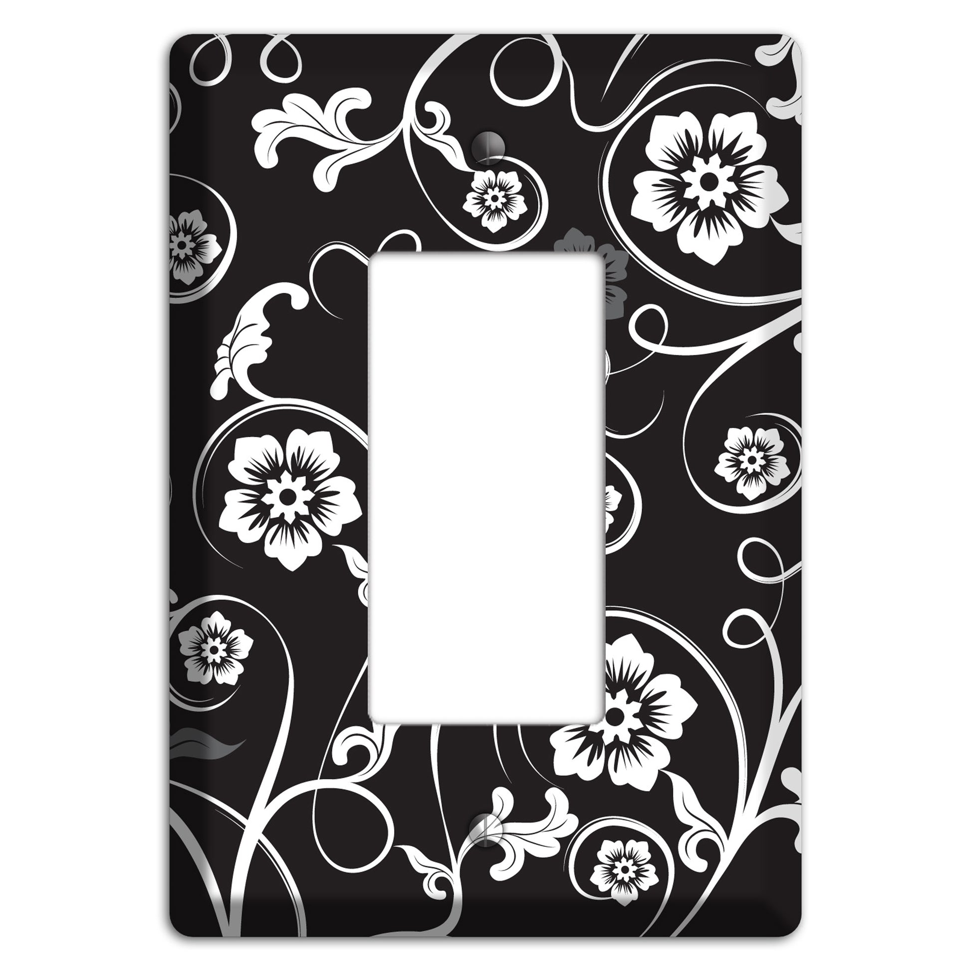 Black with White Flower Sprig Rocker Wallplate