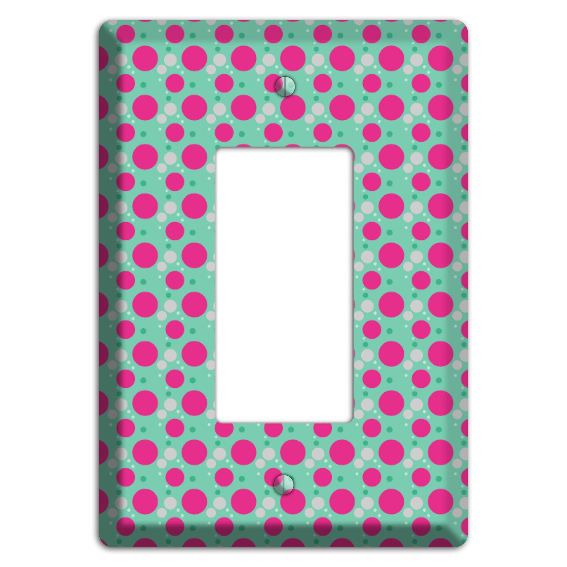 Aqua with Fuscia and Grey Small Dots Rocker Wallplate